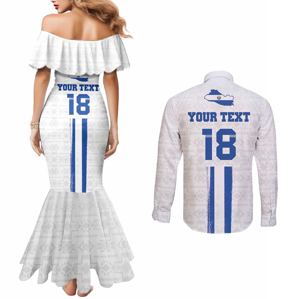 Custom El Salvador Football Couples Matching Mermaid Dress and Long Sleeve Button Shirt La Selecta Sporty Style - Wonder Print Shop