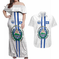 Custom El Salvador Football Couples Matching Off Shoulder Maxi Dress and Hawaiian Shirt La Selecta Sporty Style - Wonder Print Shop