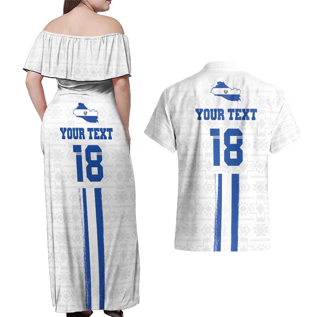 Custom El Salvador Football Couples Matching Off Shoulder Maxi Dress and Hawaiian Shirt La Selecta Sporty Style - Wonder Print Shop