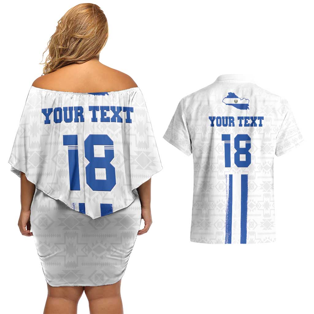 Custom El Salvador Football Couples Matching Off Shoulder Short Dress and Hawaiian Shirt La Selecta Sporty Style - Wonder Print Shop