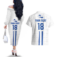 Custom El Salvador Football Couples Matching Off The Shoulder Long Sleeve Dress and Hawaiian Shirt La Selecta Sporty Style - Wonder Print Shop