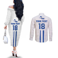 Custom El Salvador Football Couples Matching Off The Shoulder Long Sleeve Dress and Long Sleeve Button Shirt La Selecta Sporty Style - Wonder Print Shop