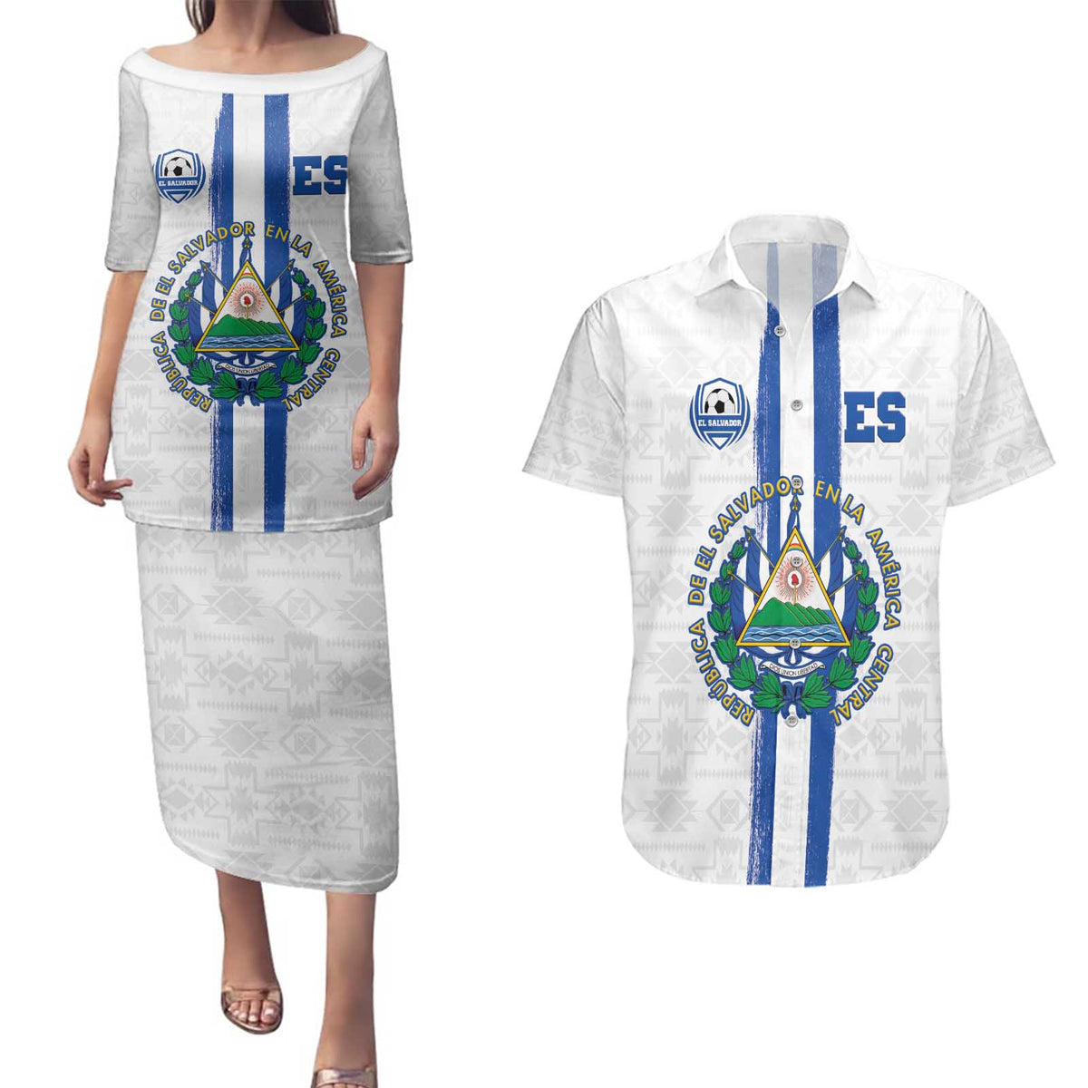 Custom El Salvador Football Couples Matching Puletasi and Hawaiian Shirt La Selecta Sporty Style - Wonder Print Shop
