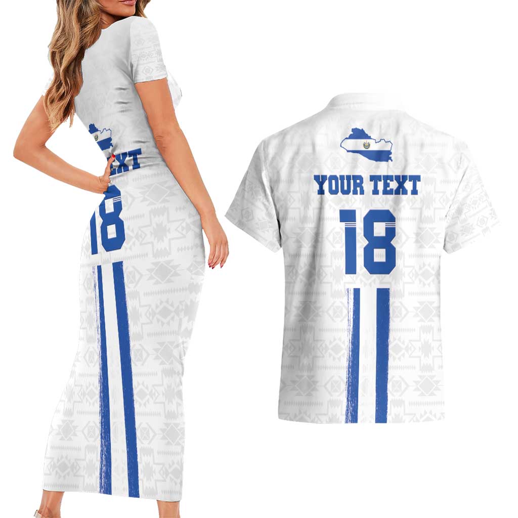 Custom El Salvador Football Couples Matching Short Sleeve Bodycon Dress and Hawaiian Shirt La Selecta Sporty Style - Wonder Print Shop