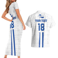 Custom El Salvador Football Couples Matching Short Sleeve Bodycon Dress and Hawaiian Shirt La Selecta Sporty Style - Wonder Print Shop