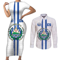 Custom El Salvador Football Couples Matching Short Sleeve Bodycon Dress and Long Sleeve Button Shirt La Selecta Sporty Style - Wonder Print Shop