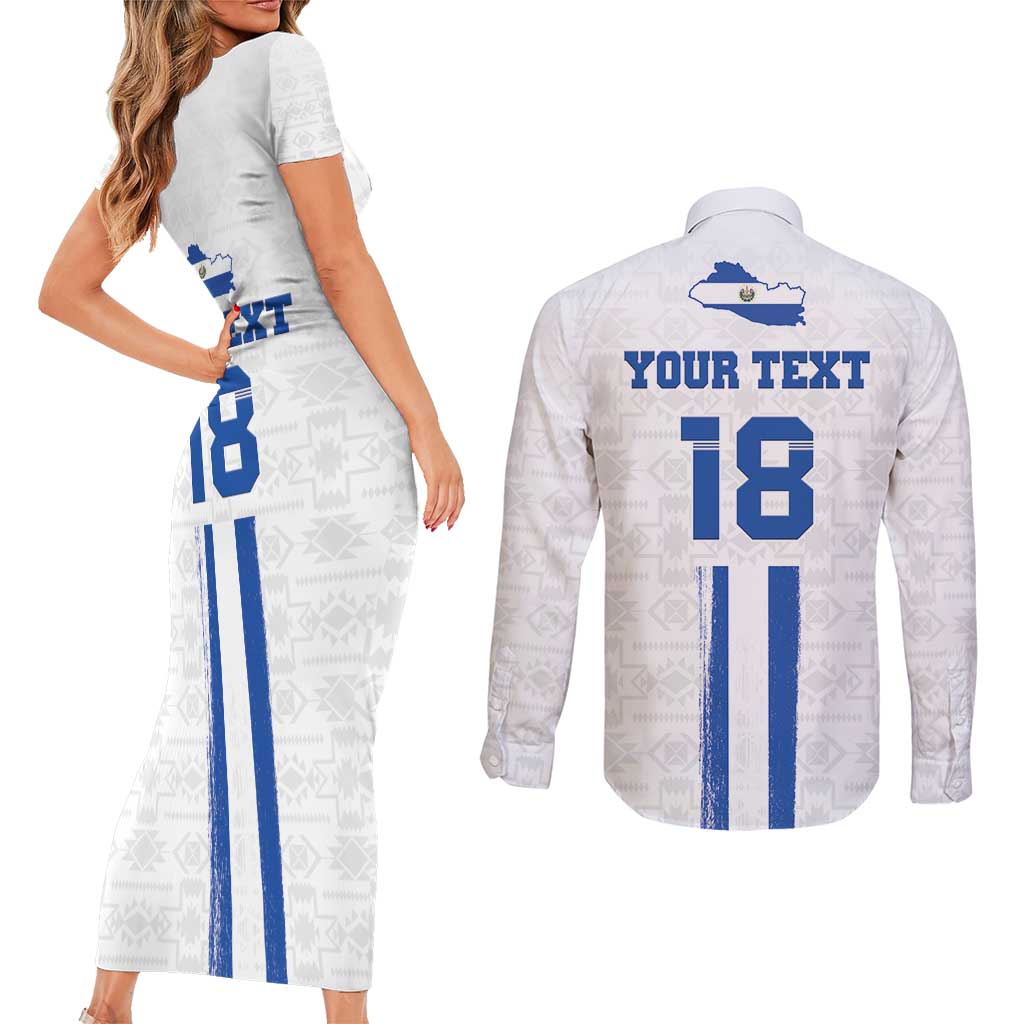 Custom El Salvador Football Couples Matching Short Sleeve Bodycon Dress and Long Sleeve Button Shirt La Selecta Sporty Style - Wonder Print Shop