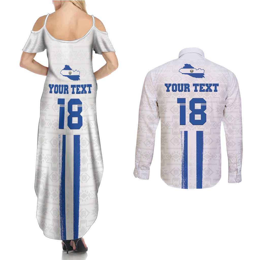Custom El Salvador Football Couples Matching Summer Maxi Dress and Long Sleeve Button Shirt La Selecta Sporty Style - Wonder Print Shop