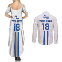 Custom El Salvador Football Couples Matching Summer Maxi Dress and Long Sleeve Button Shirt La Selecta Sporty Style - Wonder Print Shop
