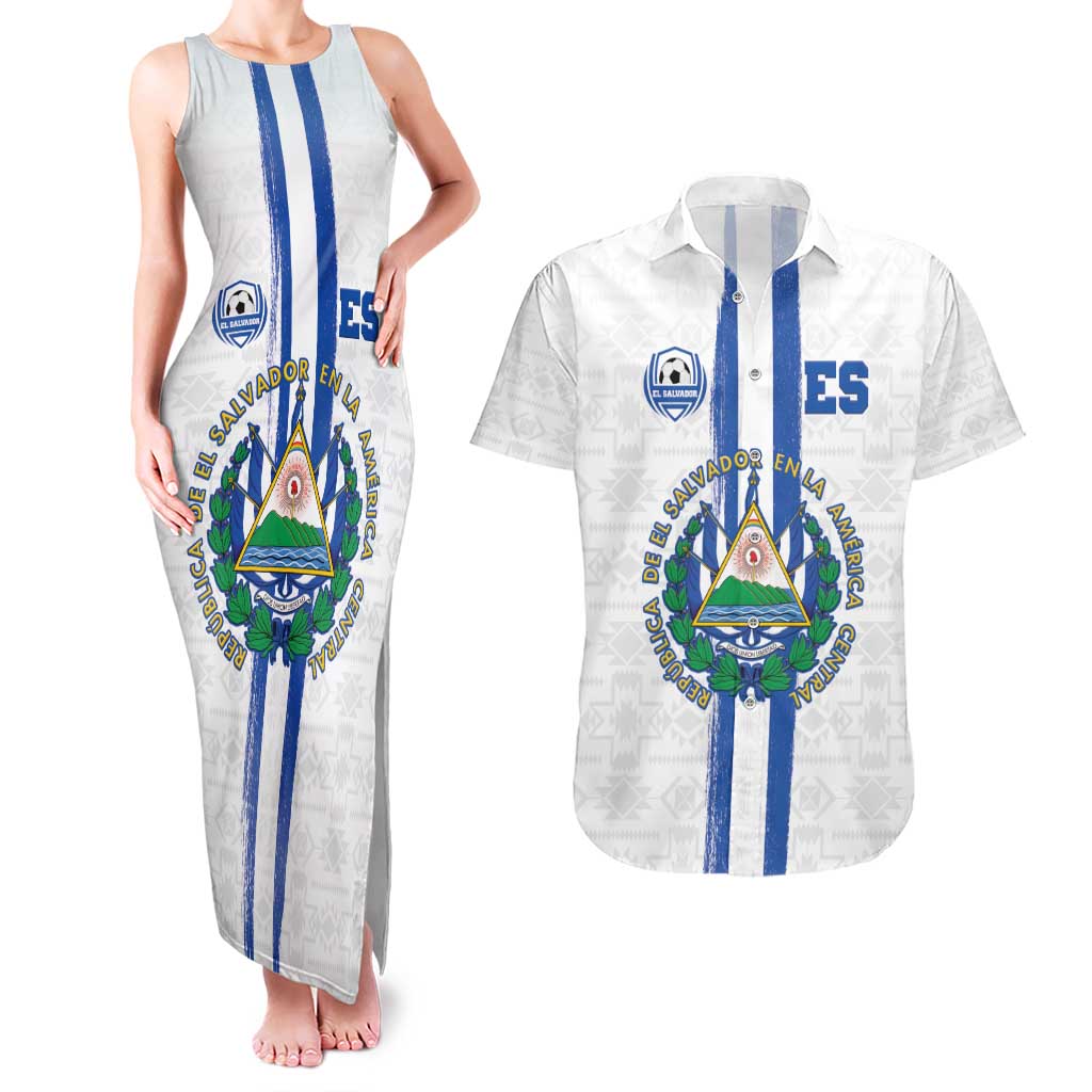 Custom El Salvador Football Couples Matching Tank Maxi Dress and Hawaiian Shirt La Selecta Sporty Style - Wonder Print Shop