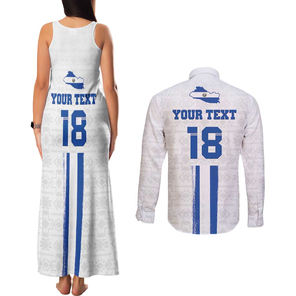 Custom El Salvador Football Couples Matching Tank Maxi Dress and Long Sleeve Button Shirt La Selecta Sporty Style - Wonder Print Shop