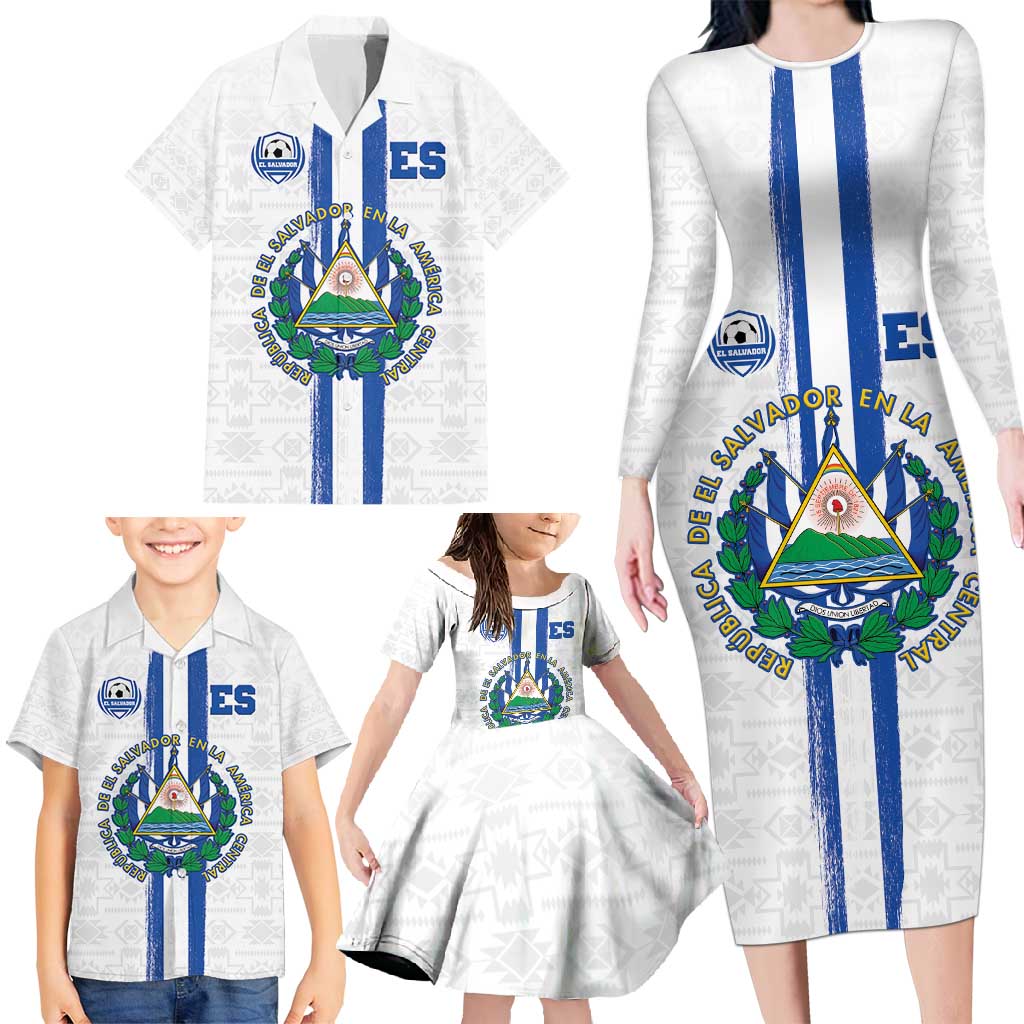 Custom El Salvador Football Family Matching Long Sleeve Bodycon Dress and Hawaiian Shirt La Selecta Sporty Style - Wonder Print Shop
