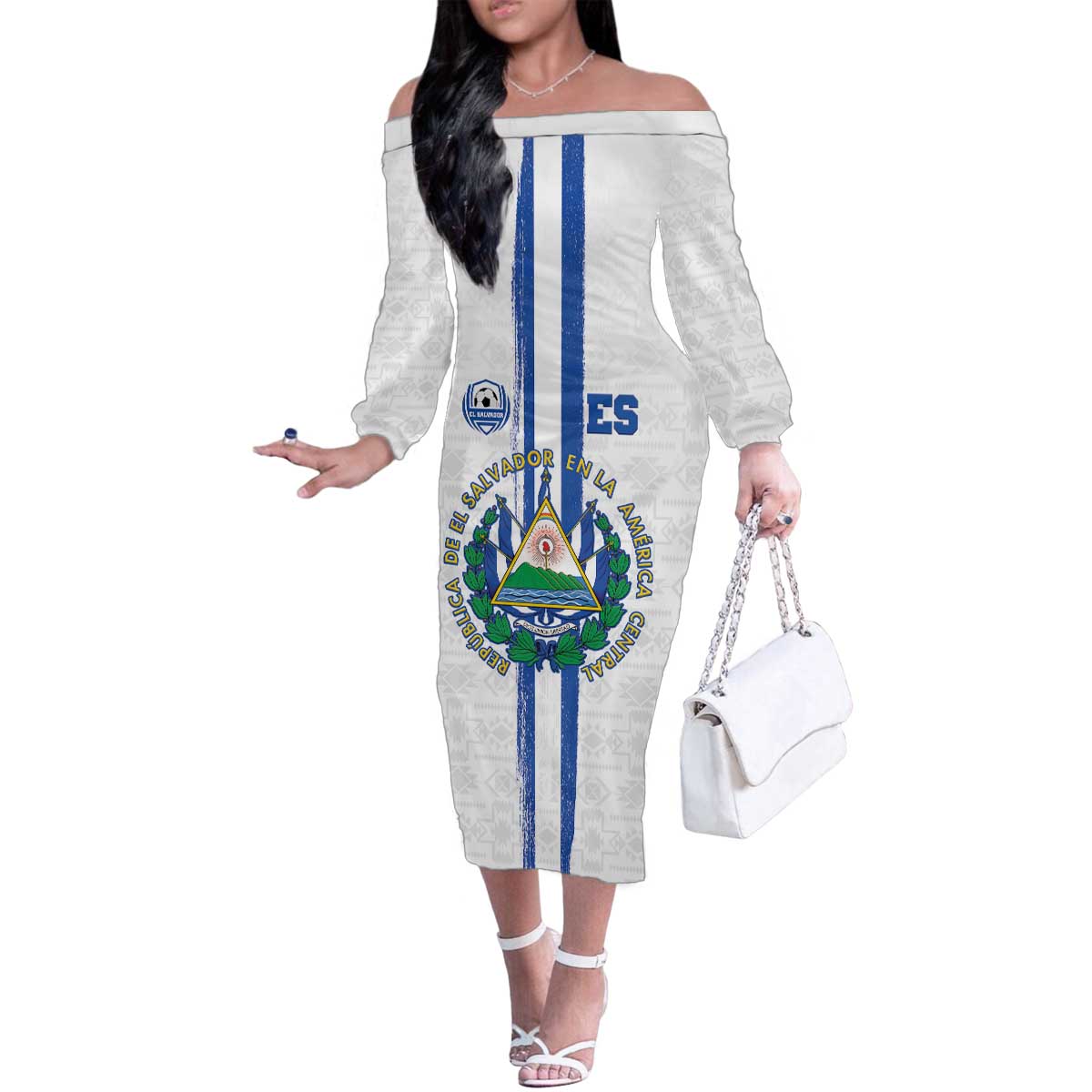 Custom El Salvador Football Family Matching Off The Shoulder Long Sleeve Dress and Hawaiian Shirt La Selecta Sporty Style - Wonder Print Shop