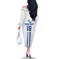 Custom El Salvador Football Family Matching Off The Shoulder Long Sleeve Dress and Hawaiian Shirt La Selecta Sporty Style - Wonder Print Shop