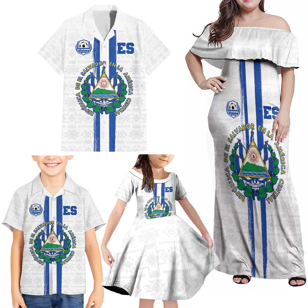 Custom El Salvador Football Family Matching Off Shoulder Maxi Dress and Hawaiian Shirt La Selecta Sporty Style - Wonder Print Shop