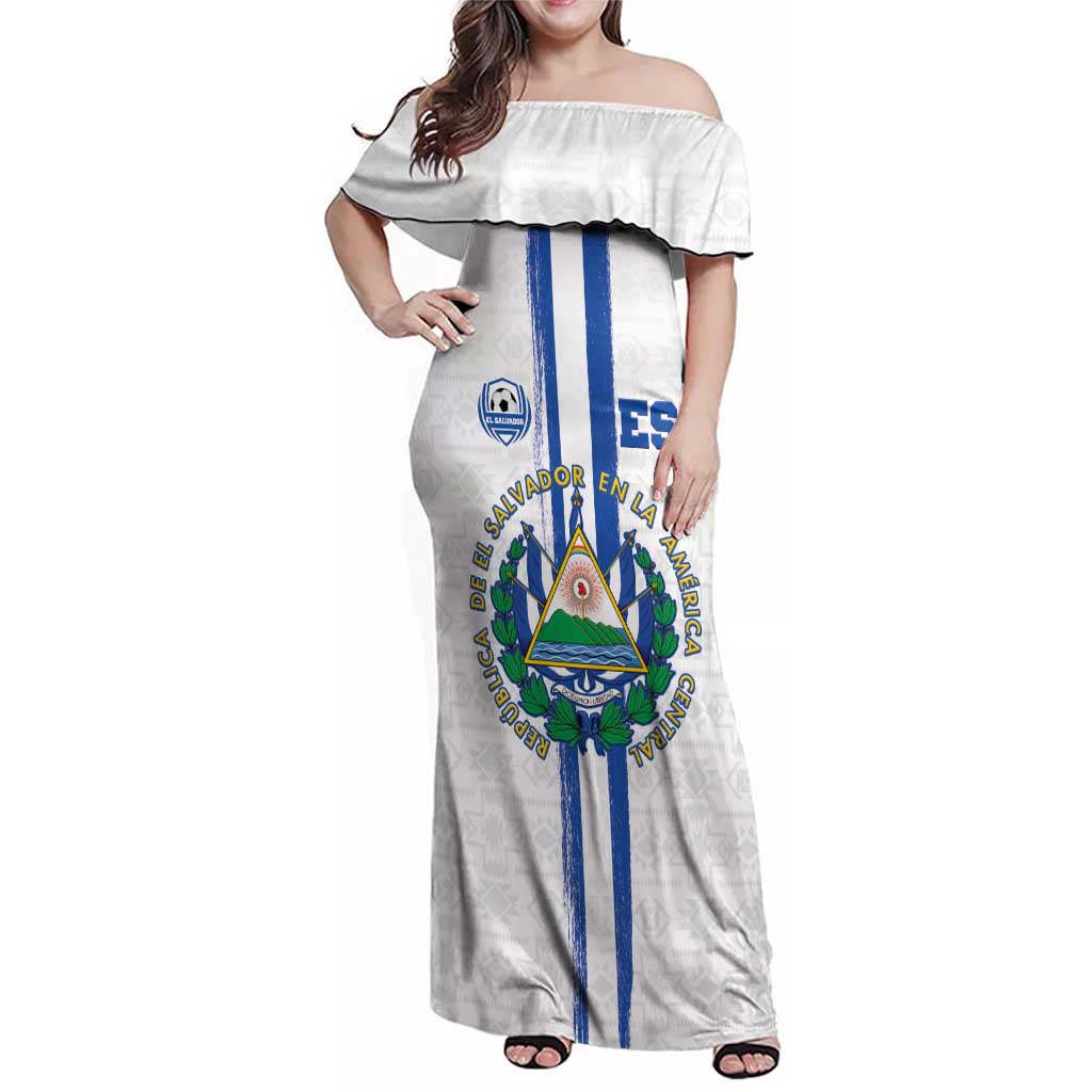 Custom El Salvador Football Family Matching Off Shoulder Maxi Dress and Hawaiian Shirt La Selecta Sporty Style - Wonder Print Shop
