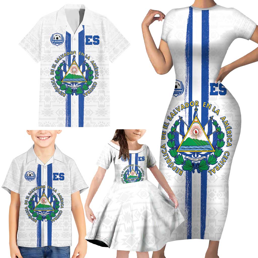 Custom El Salvador Football Family Matching Short Sleeve Bodycon Dress and Hawaiian Shirt La Selecta Sporty Style - Wonder Print Shop