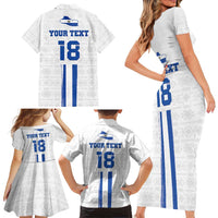 Custom El Salvador Football Family Matching Short Sleeve Bodycon Dress and Hawaiian Shirt La Selecta Sporty Style - Wonder Print Shop