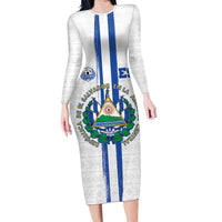 Custom El Salvador Football Long Sleeve Bodycon Dress La Selecta Sporty Style - Wonder Print Shop