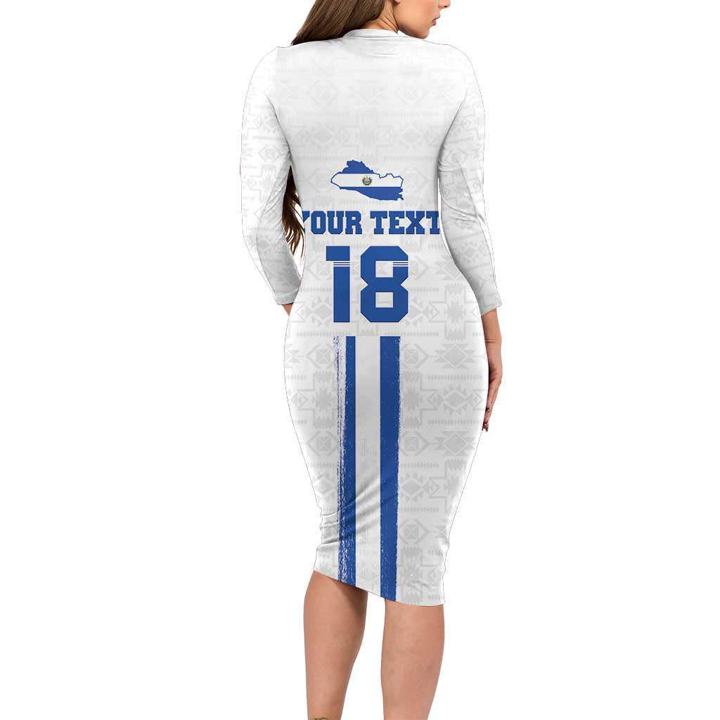 Custom El Salvador Football Long Sleeve Bodycon Dress La Selecta Sporty Style - Wonder Print Shop