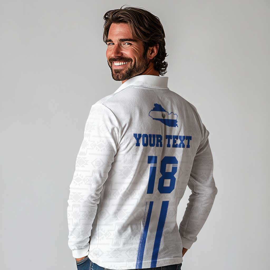 Custom El Salvador Football Long Sleeve Polo Shirt La Selecta Sporty Style - Wonder Print Shop