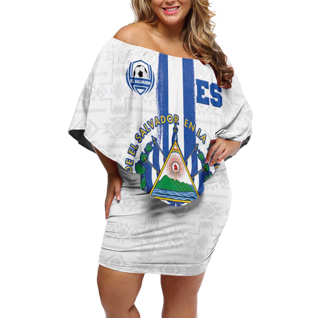 Custom El Salvador Football Off Shoulder Short Dress La Selecta Sporty Style - Wonder Print Shop