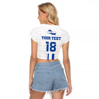 Custom El Salvador Football Raglan Cropped T Shirt La Selecta Sporty Style - Wonder Print Shop