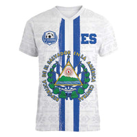 Custom El Salvador Football Women V-Neck T-Shirt La Selecta Sporty Style - Wonder Print Shop