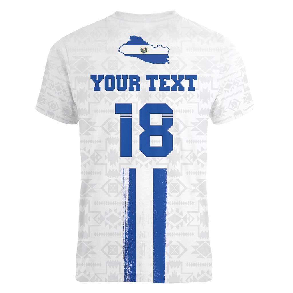 Custom El Salvador Football Women V-Neck T-Shirt La Selecta Sporty Style - Wonder Print Shop