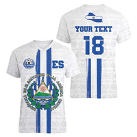 Custom El Salvador Football Women V-Neck T-Shirt La Selecta Sporty Style - Wonder Print Shop