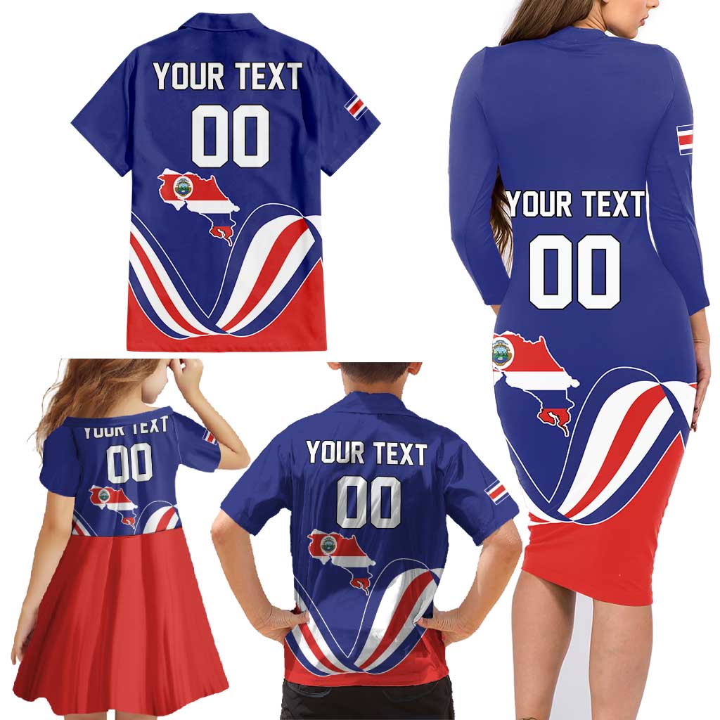 Custom Costa Rica Independence Day Family Matching Long Sleeve Bodycon Dress and Hawaiian Shirt Turdus Grayi Bird With Coat Of Arms - Wonder Print Shop