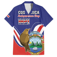 Custom Costa Rica Independence Day Family Matching Off The Shoulder Long Sleeve Dress and Hawaiian Shirt Turdus Grayi Bird With Coat Of Arms - Wonder Print Shop