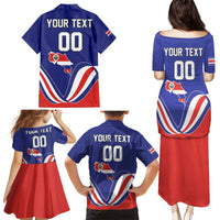 Custom Costa Rica Independence Day Family Matching Puletasi and Hawaiian Shirt Turdus Grayi Bird With Coat Of Arms - Wonder Print Shop