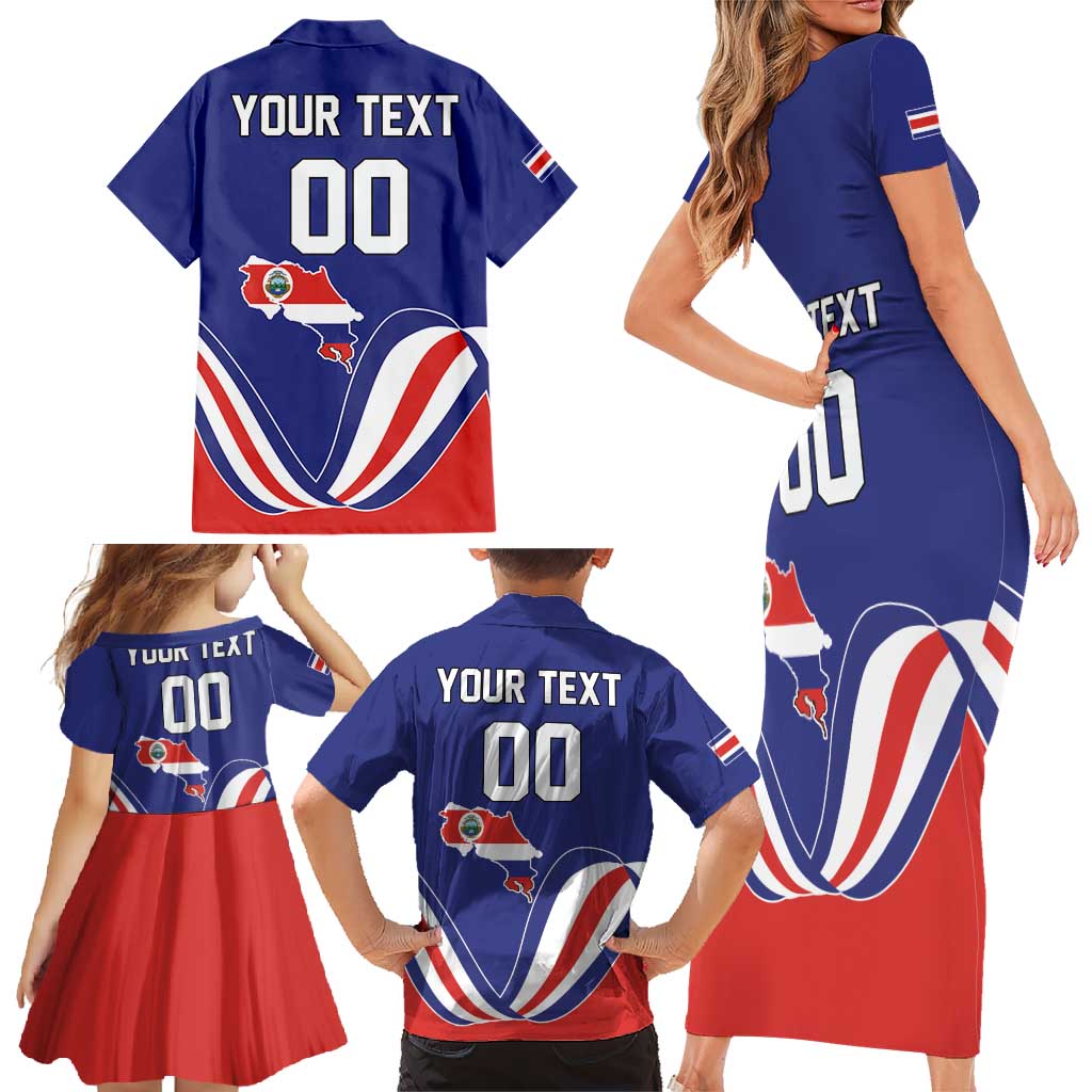 Custom Costa Rica Independence Day Family Matching Short Sleeve Bodycon Dress and Hawaiian Shirt Turdus Grayi Bird With Coat Of Arms - Wonder Print Shop