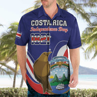 Custom Costa Rica Independence Day Hawaiian Shirt Turdus Grayi Bird With Coat Of Arms - Wonder Print Shop