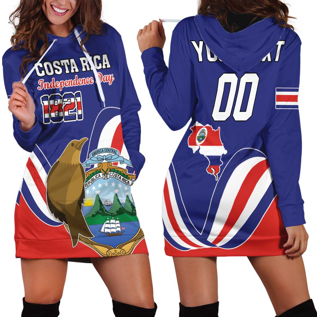 Custom Costa Rica Independence Day Hoodie Dress Turdus Grayi Bird With Coat Of Arms - Wonder Print Shop