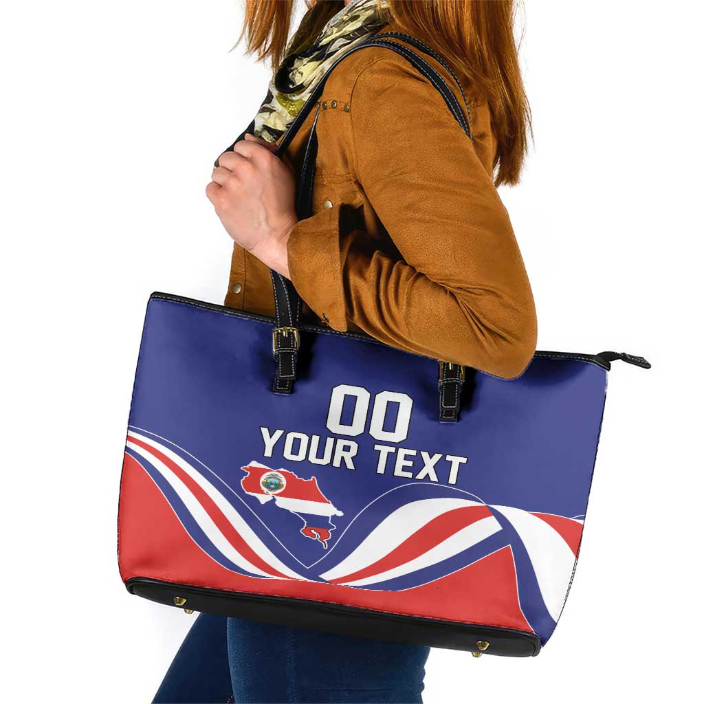 Custom Costa Rica Independence Day Leather Tote Bag Turdus Grayi Bird With Coat Of Arms - Wonder Print Shop