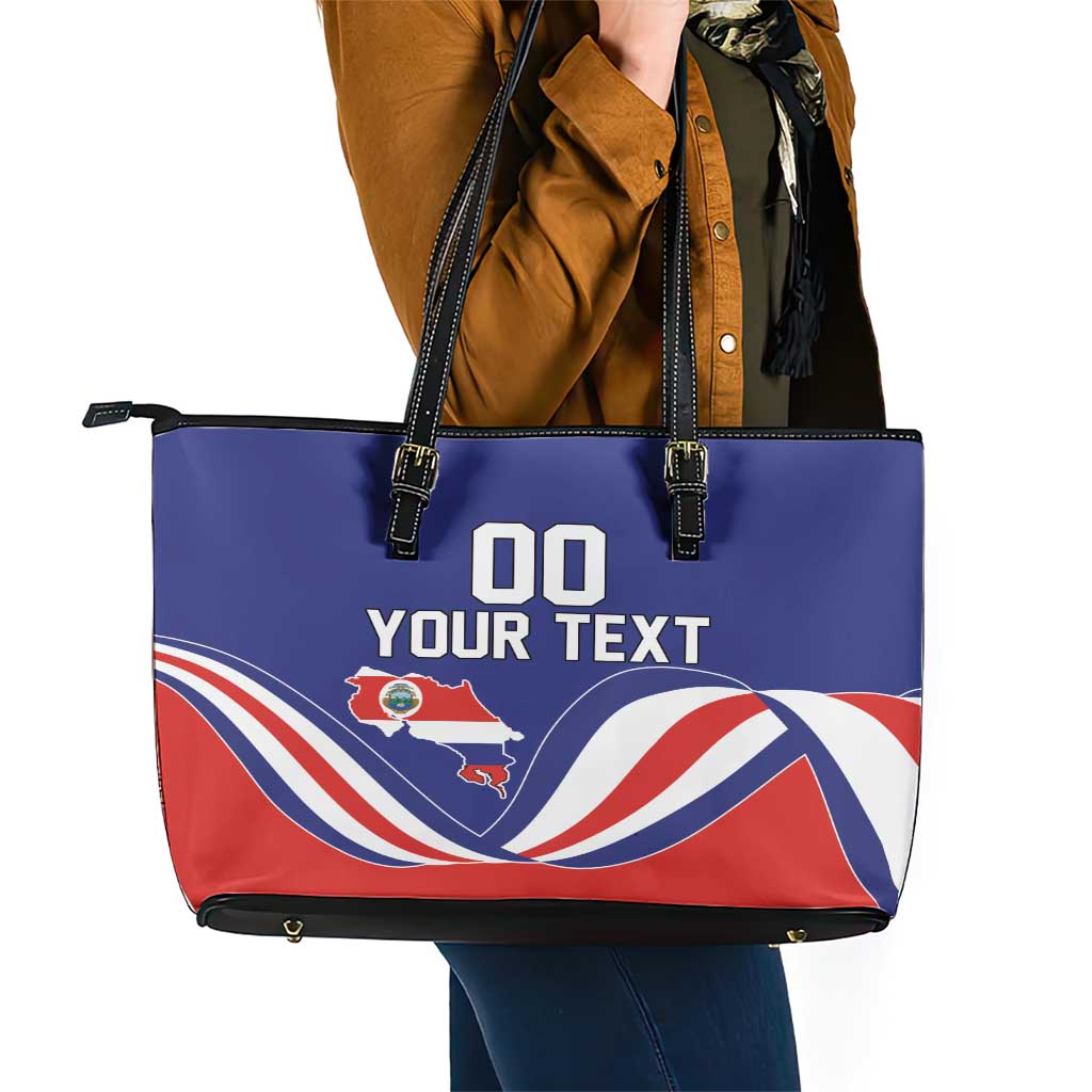Custom Costa Rica Independence Day Leather Tote Bag Turdus Grayi Bird With Coat Of Arms - Wonder Print Shop
