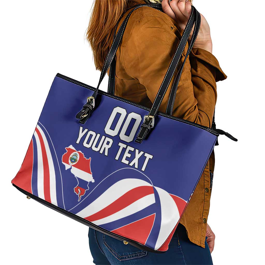 Custom Costa Rica Independence Day Leather Tote Bag Turdus Grayi Bird With Coat Of Arms - Wonder Print Shop