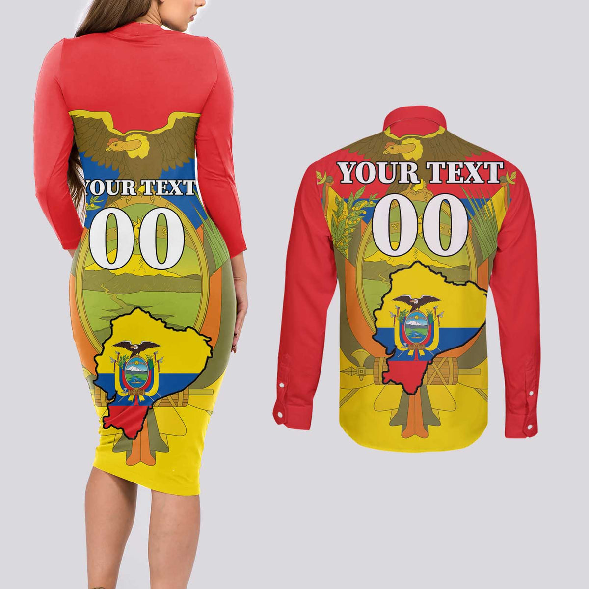 Custom Ecuador Independence Day 1809 Couples Matching Long Sleeve Bodycon Dress and Long Sleeve Button Shirt Monumento a la Independencia - Wonder Print Shop
