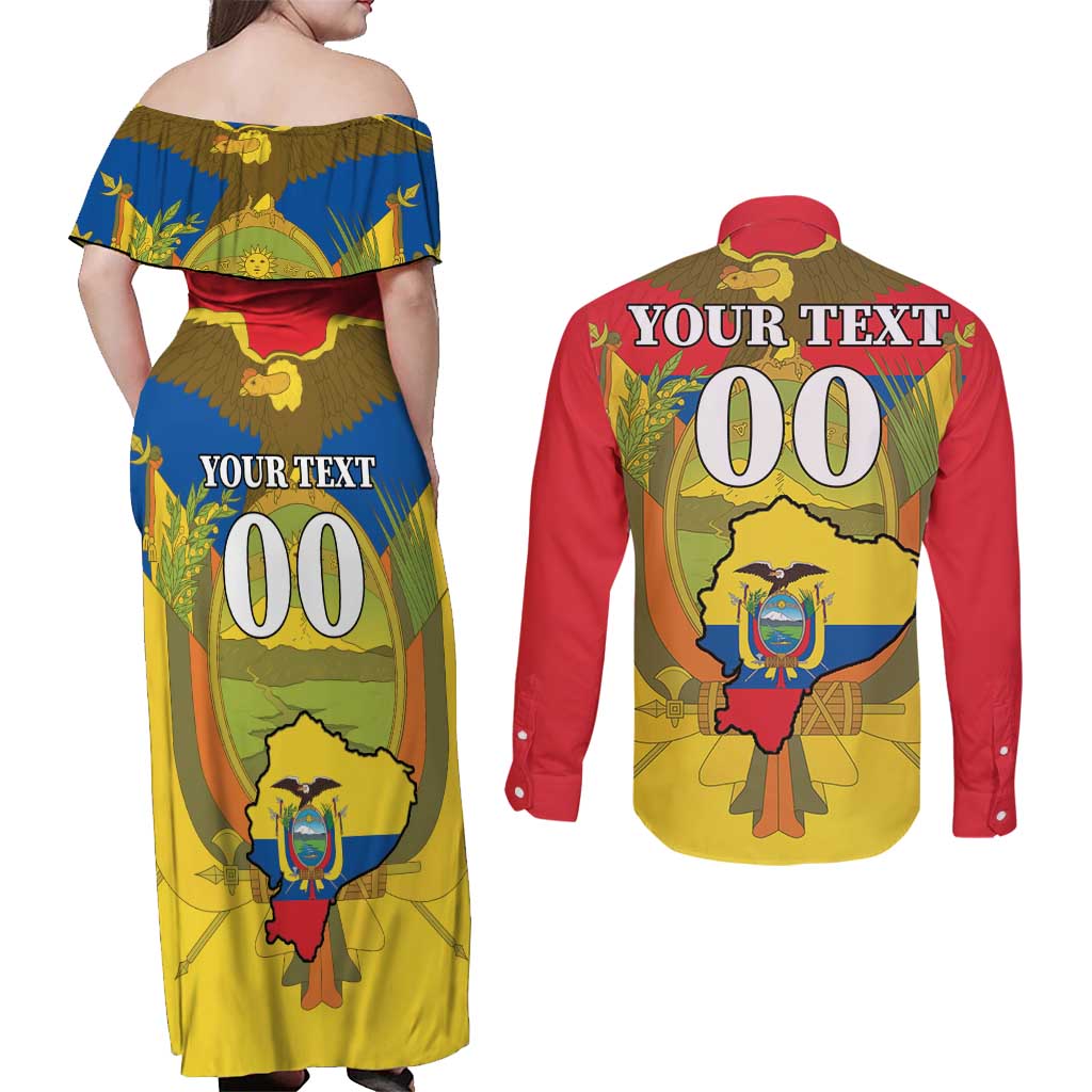 Custom Ecuador Independence Day 1809 Couples Matching Off Shoulder Maxi Dress and Long Sleeve Button Shirt Monumento a la Independencia - Wonder Print Shop