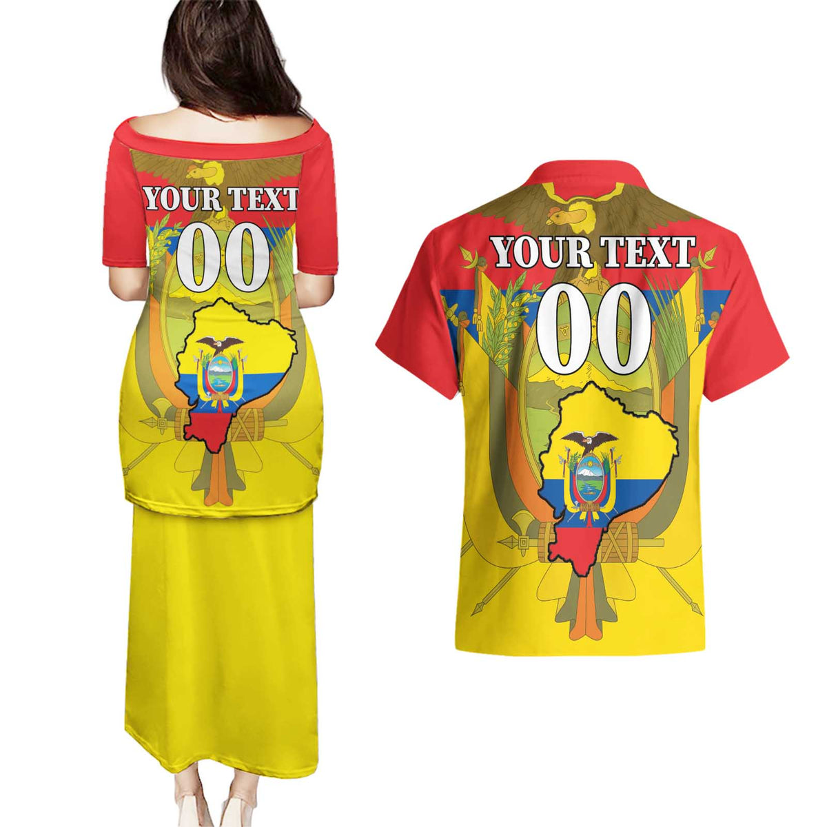 Custom Ecuador Independence Day 1809 Couples Matching Puletasi and Hawaiian Shirt Monumento a la Independencia - Wonder Print Shop