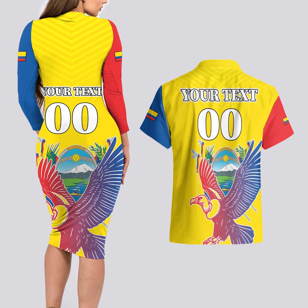 Custom Ecuador Independence Day Couples Matching Long Sleeve Bodycon Dress and Hawaiian Shirt Andean Condor With Coat Of Arms - Wonder Print Shop