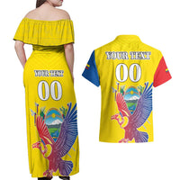 Custom Ecuador Independence Day Couples Matching Off Shoulder Maxi Dress and Hawaiian Shirt Andean Condor With Coat Of Arms - Wonder Print Shop