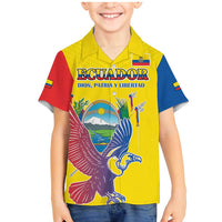Custom Ecuador Independence Day Family Matching Mermaid Dress and Hawaiian Shirt Andean Condor With Coat Of Arms - Wonder Print Shop