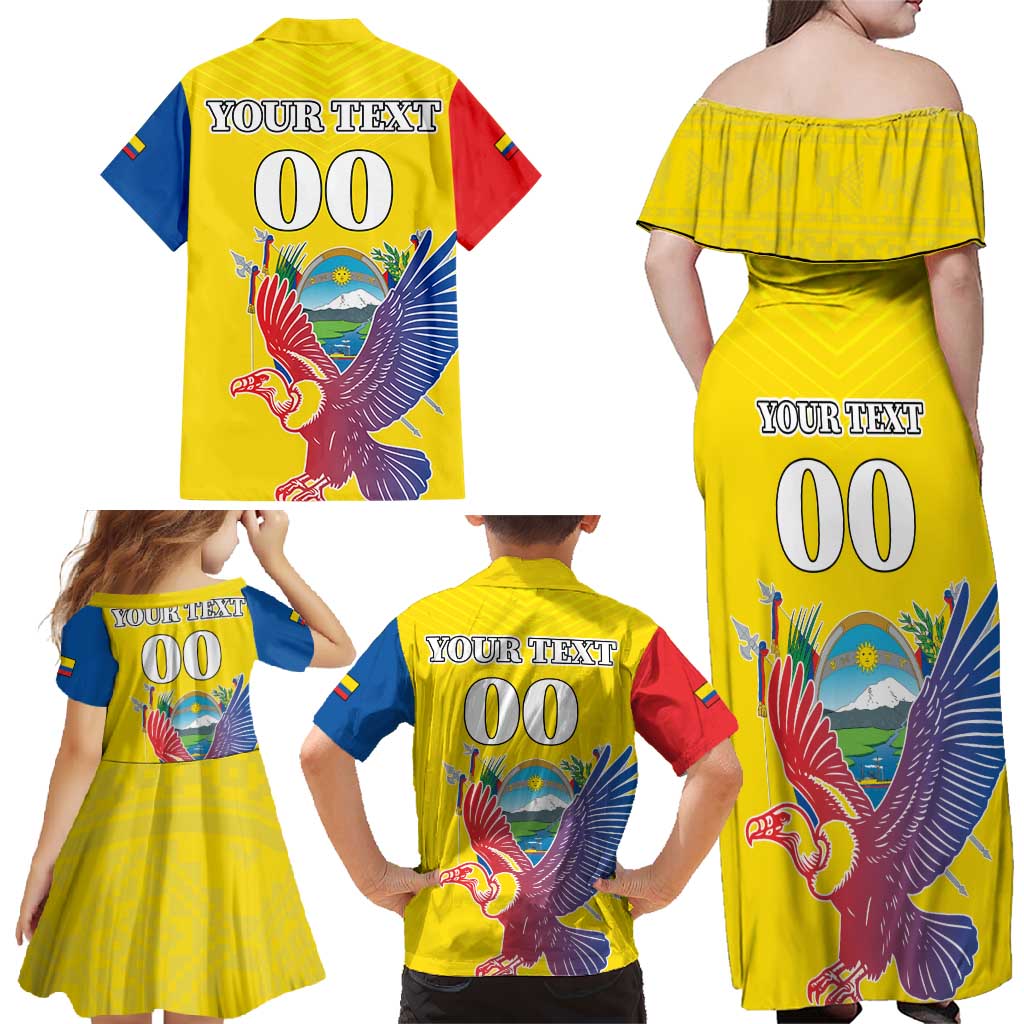 Custom Ecuador Independence Day Family Matching Off Shoulder Maxi Dress and Hawaiian Shirt Andean Condor With Coat Of Arms - Wonder Print Shop