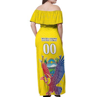 Custom Ecuador Independence Day Off Shoulder Maxi Dress Andean Condor With Coat Of Arms - Wonder Print Shop