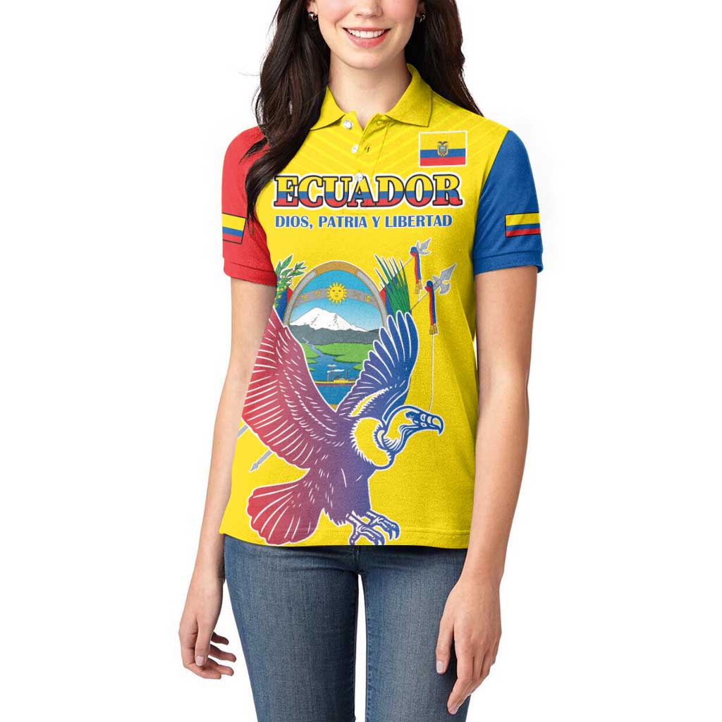 Custom Ecuador Independence Day Women Polo Shirt Andean Condor With Coat Of Arms - Wonder Print Shop