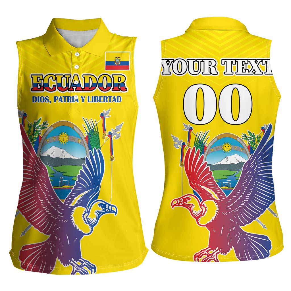 Custom Ecuador Independence Day Women Sleeveless Polo Shirt Andean Condor With Coat Of Arms - Wonder Print Shop