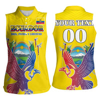 Custom Ecuador Independence Day Women Sleeveless Polo Shirt Andean Condor With Coat Of Arms - Wonder Print Shop